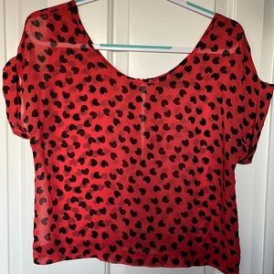 Red Heart Print Crop Top